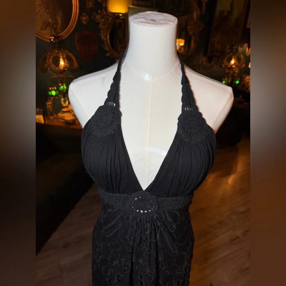 SKY Black Lace Halter High-Low Dress – Medium – Boho Witchy Y2K Vibes - Picture 4 of 11